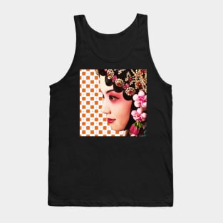 Chinese Opera Star with Bright Orange Tile Floor Pattern- Hong Kong Retro Tank Top